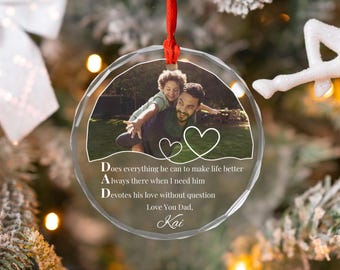 Custom Keepsake Photo Gift For Dad From Kids, Unique Glass Ornament Gift For Daddy, Fathers Day Gift Idea, Personalized Picture Ornament