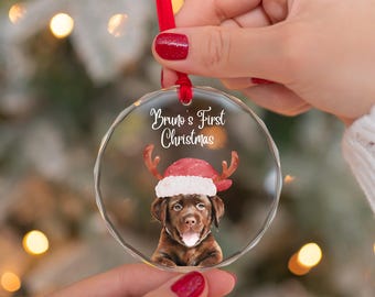 Custom Watercolor Ornament From Photo, Pet First Christmas Ornament, Keepsake Gift For Dog Lover, 1st Xmas Remembrance Gift For Cat Lover
