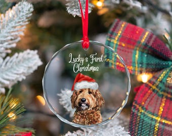 Custom Watercolor Ornament From Photo, Pet First Christmas Ornament, Keepsake Gift For Dog Lover, 1st Xmas Remembrance Gift For Cat Lover