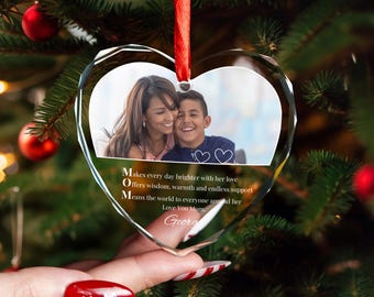 Custom Keepsake Photo Gift For Mom From Kids, Unique Glass Ornament Gift For Mommy, Mothers Day Gift Idea, Personalized Picture Ornament