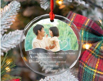Custom Keepsake Photo Gift For Dad From Kids, Unique Glass Ornament Gift For Daddy, Fathers Day Gift Idea, Personalized Picture Ornament