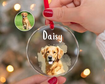 Custom Watercolor Dog Ornament Using Pet's Photo, Personalized Keepsake Gift For Dog Lover, Remembrance Picture Ornament Gift For Dog Mom