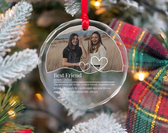 Custom Glass Ornament Gift For Best Friend From Photo, Personalized Bestie Keepsake Gift, Bestfriend Heart Ornament, Friendship Gift For BFF