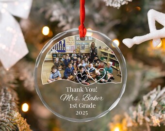 Custom Teacher Appreciation Gift From Students, Thank You Glass Ornament From Photo, Custom Teacher Ornament Keepsake Gift, Back To School