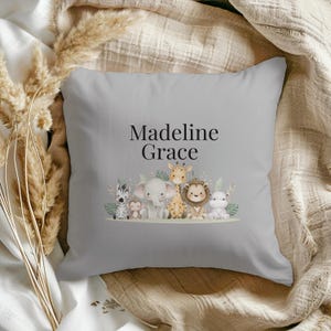 Personalized Nursery Name Pillow, Safari Themed Nursery Pillow, New Baby Room Decor, Custom Baby Shower Gift, Custom Decorative Throw Pillow