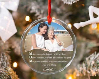 Custom Keepsake Photo Gift For Mom From Kids, Unique Glass Ornament Gift For Mommy, Mothers Day Gift Idea, Personalized Picture Ornament