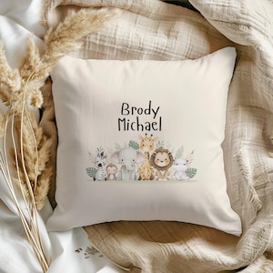 Personalized Nursery Name Pillow, Safari Themed Nursery Pillow, New Baby Room Decor, Custom Baby Shower Gift, Custom Decorative Throw Pillow