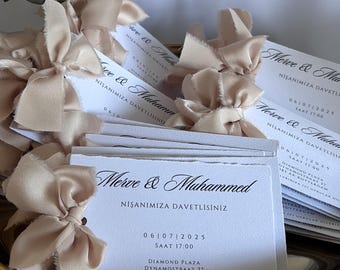 Personalized invitation card with satin bow | Engagement | Party favors | Nikah Hediyelik | Nişan | Wedding | Henna | Mevlüt