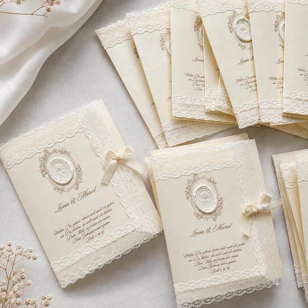 Elegant wedding invitation with lace and personalized wax seal | Engagement | Invitation card | Nikah | Nişan | Wedding | Henna