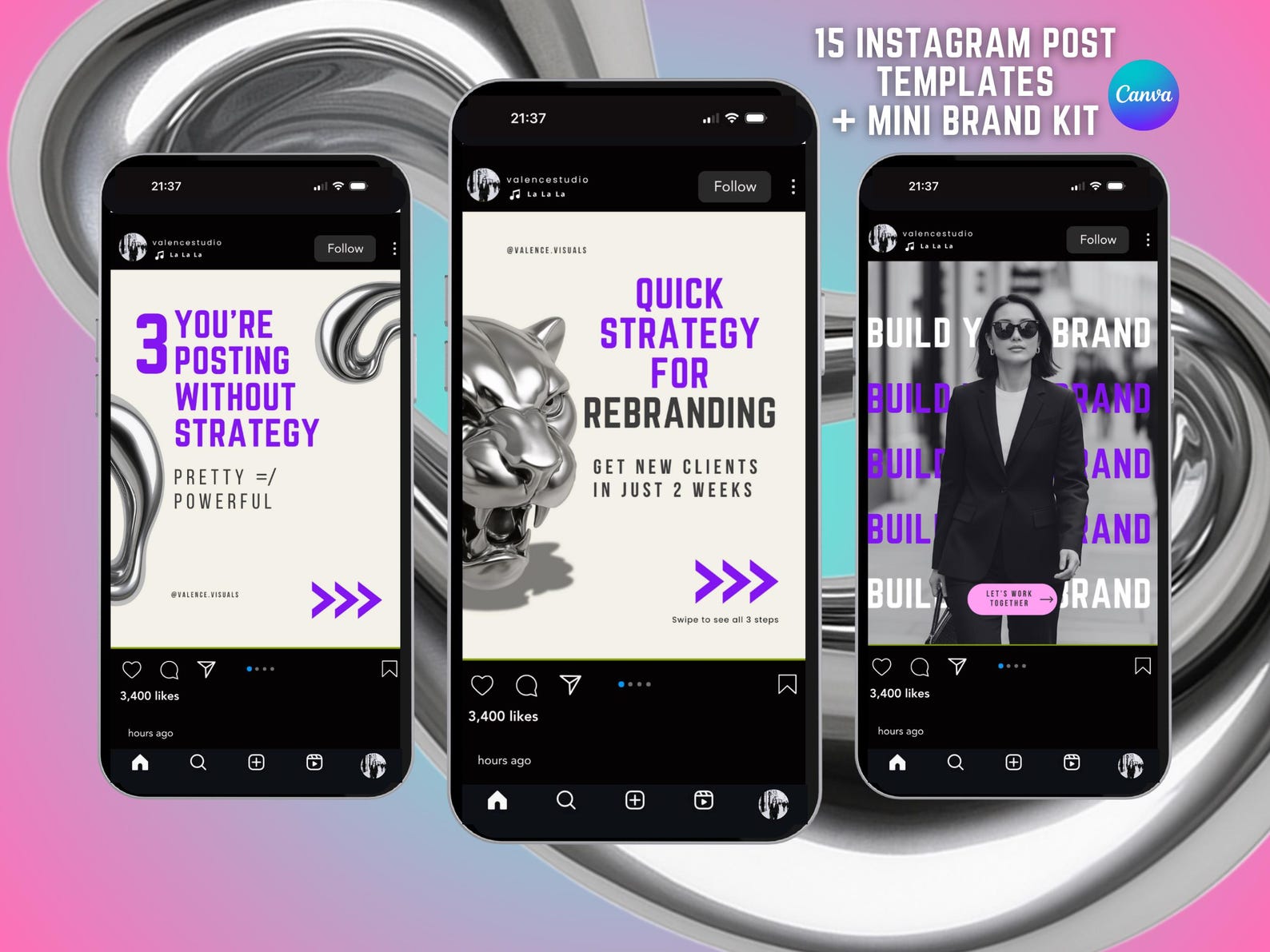 Mini Instagram Templates | Bold Pink Canva Kit | 15 Editable Posts ...