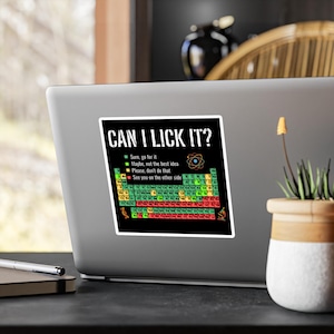 Posso leccarlo? Adesivo per paraurti auto con elementi della tavola periodica / Adesivo decorativo in vinile per diario con bottiglia d'acqua scientifica