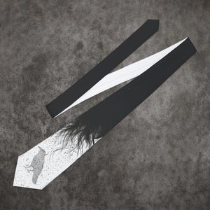 Crow raven silhouette tie, black gradient necktie with crow raven design
