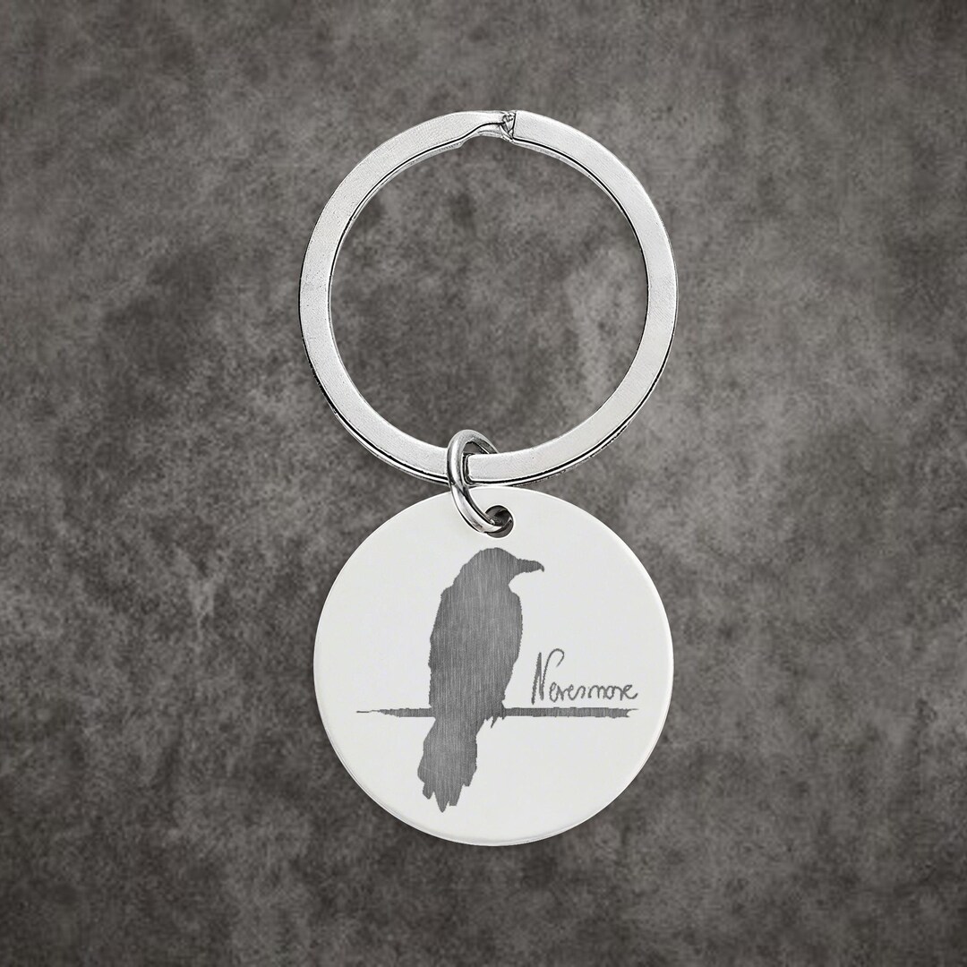 Nevermore Raven Silhouette Stainless Steel Round Keychain | Edgar Allan ...
