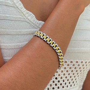 Pulsera de acero inoxidable color oro amarillo, resistente al agua, 10 mm (8,5&quot;), ideal para hombre y mujer, ideal como regalo para ella o para él, sin deslustre.