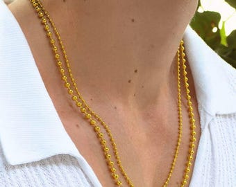 Stainless Steel Bead Ball Chain Necklace, 2.5mm 4mm  24", Yellow Gold Plated Beaded Chain, Tarnish-Free, Waterproof, Unisex Jewelry Gift