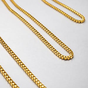 Box Chain Squared Box Link Necklace, Stainless Steel 1.2mm Yellow, White Necklace, Gift for Women, Men, 16" 18" 20" Waterproof, Tarnish-free