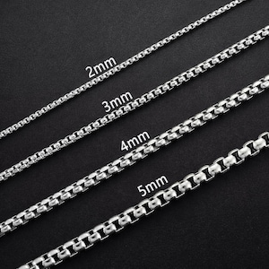 Popcorn Chain Round Box Link Necklace Silver Stainless Steel 2mm 3mm, Gift for Women Men 14" 16" 18" 20" 22" 24" 28" Waterproof Tarnish-free