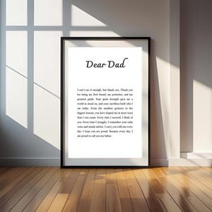 Carta imprimible para papá: poema emotivo para papá, arte mural - Regalo de hija o hijo - Descarga digital - Regalo significativo para el Día del Padre