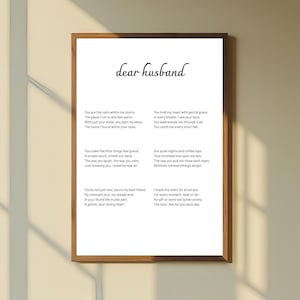 Printable Dear Husband Poem Anniversary Gift Birthday Gift for Dad - Romantic Poem Wall Art for Men - Father&#39;s Day Gift - Digital Download