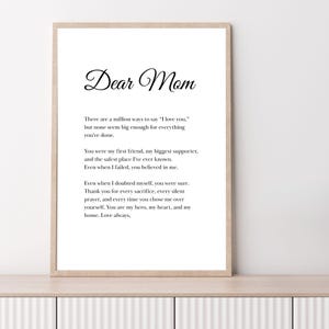 Printable dear mother poem poster poem gift for mother gift for her birthday gift mother&#39;s day downloadable gift wall art gift for her