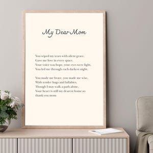 Carta imprimible para mamá - Poema emotivo para pared - Regalo para hija o hijo - Descarga digital para el Día de la Madre - Arte mural