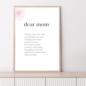 Printable Letter to Mom - Emotional Poem Wall Art for Mothers - Gift from Your Daughter or Son - Mother&#39;s Day Digital Download Birthday Gift