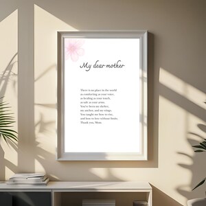 Carta para a mãe para imprimir - Poema emotivo para a mãe - Presente de filha ou filho - Download digital para o dia das mães