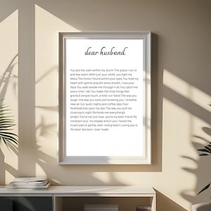 Dear Husband Poem and Wall Poster Printable Poem Gift for Him Father&#39;s Day Gift Valentine&#39;s Day Gift Wall Decor Unique Gift for Dad
