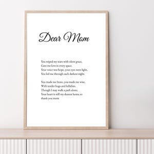 Printable Letter to Mom - Emotional Poem Wall Art for Mothers - Gift from Your Daughter or Son - Mother&#39;s Day Digital Download Birthday Gift