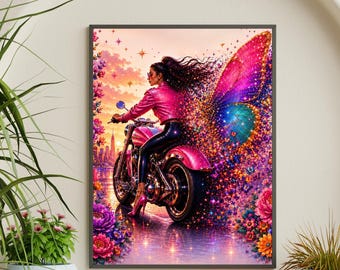 Motorcykelaffisch med fjärilsryttare