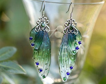 Ballybog Fairy Wing Silver earrings with colored Gems