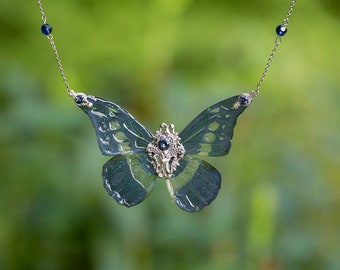 Morpho Cypris butterfly necklace