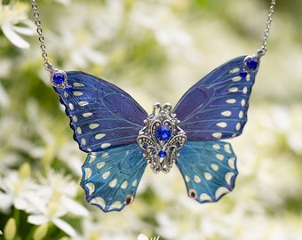 Blue butterfly butterfly necklace