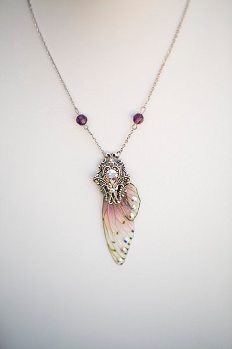 Sugar Plum Fairy wing Necklace Silver image 2