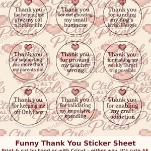 Stickers de remerciement amusants | Étiquettes imprimables pour petites entreprises | Stickers humoristiques pour emballage | Imprimez et découpez | À utiliser avec un appareil Cricut ou des ciseaux