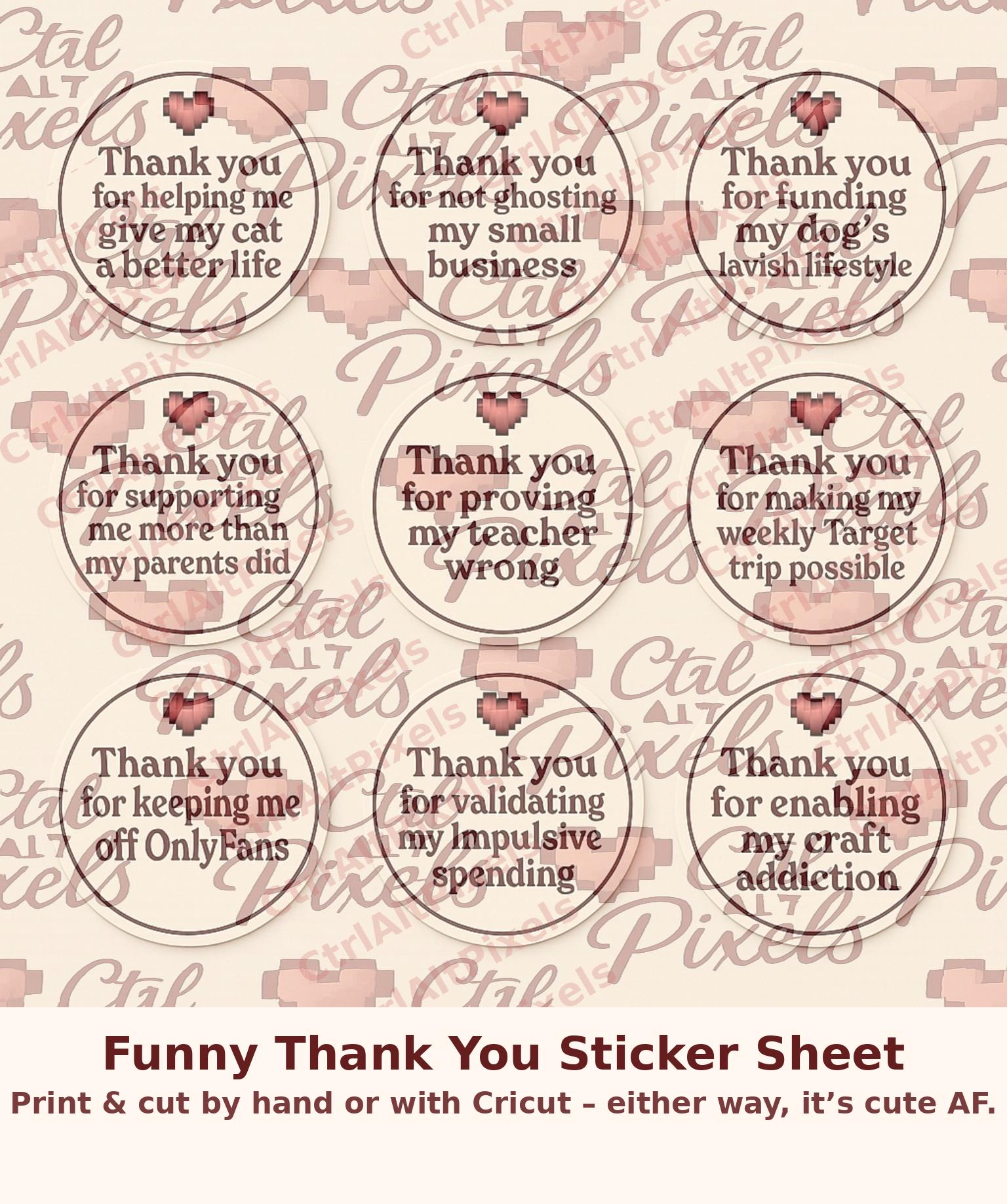 Funny Thank You Stickers | Printable Small Business Labels | Humorous ...