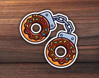 Chocolate Rainbow Sprinkle Donut Handcuff Sticker: Funny Police Decal