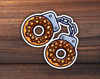 Chocolate Donut with Nuts Handcuff Sticker: Cute Sheriff Decal