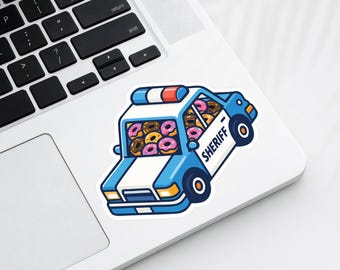 Sheriff Donut Patrol Car Sticker – Funny Cartoon Police Car Filled with Donuts