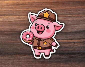 Funny Police Pig Vinyl Sticker: Donut Deputy Cartoon for Law Enforcement Gifts & Laptop Decals