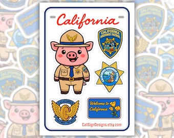 CHiPs Pig Sticker Sheet: Funny Highway Patrol Trooper Stickers