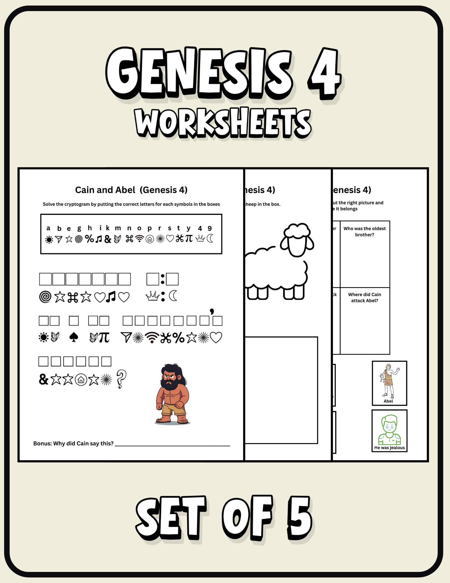 Genesis 4 Set of 5 Supplemental Worksheets - Etsy