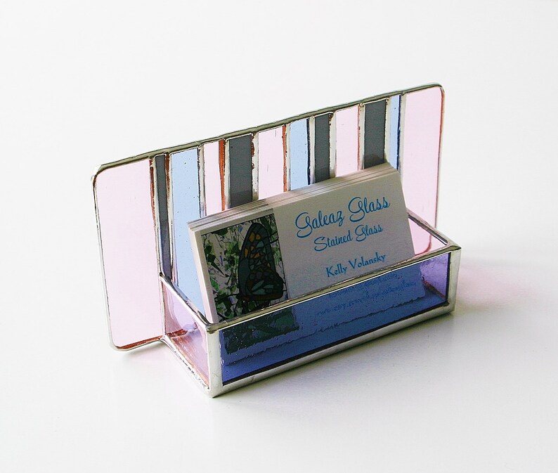 Contemporary Stained Glass Business Card Holder Pale Pink Etsy