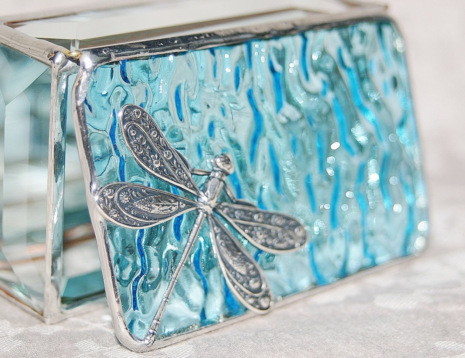 Stained Glass Jewelry Box Sky Blue 2x3 w/ Floral Stamped Etsy
