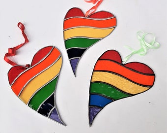 Stained Glass Rainbow Heart Suncatcher Pride Heart Handmade