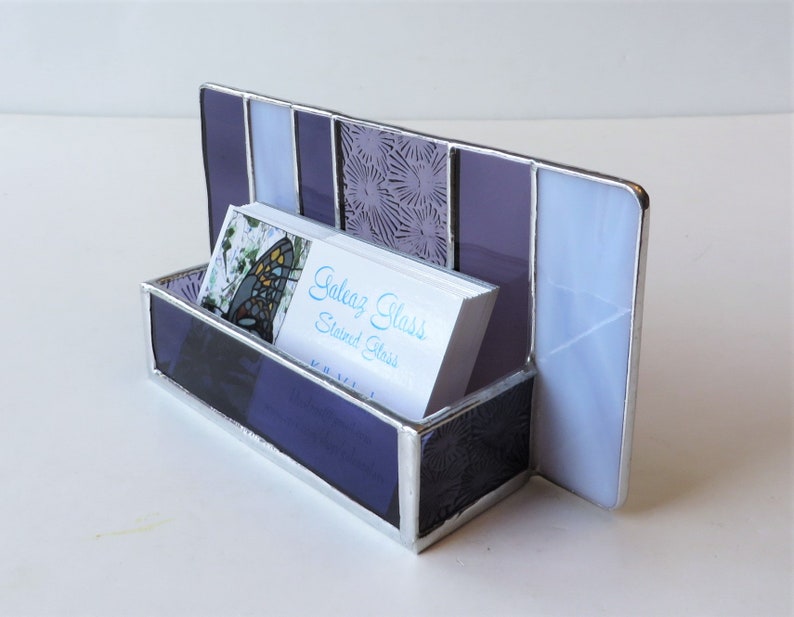 Stained Glass Business Card Holder Modern Desk Accessory | Etsy