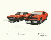 Limited Edition Classic Car Print: DODGE CHALLENGER  man cave art for men, muscle car garage gas monkey car cruise charger corvette chevelle