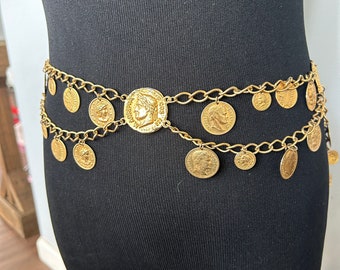 Vintage Napoleon Coin Gold Tone Statement Couture Belt or Necklace Vintage Napoleon Coin Gold Tone Statement Couture Belt or  main image 2