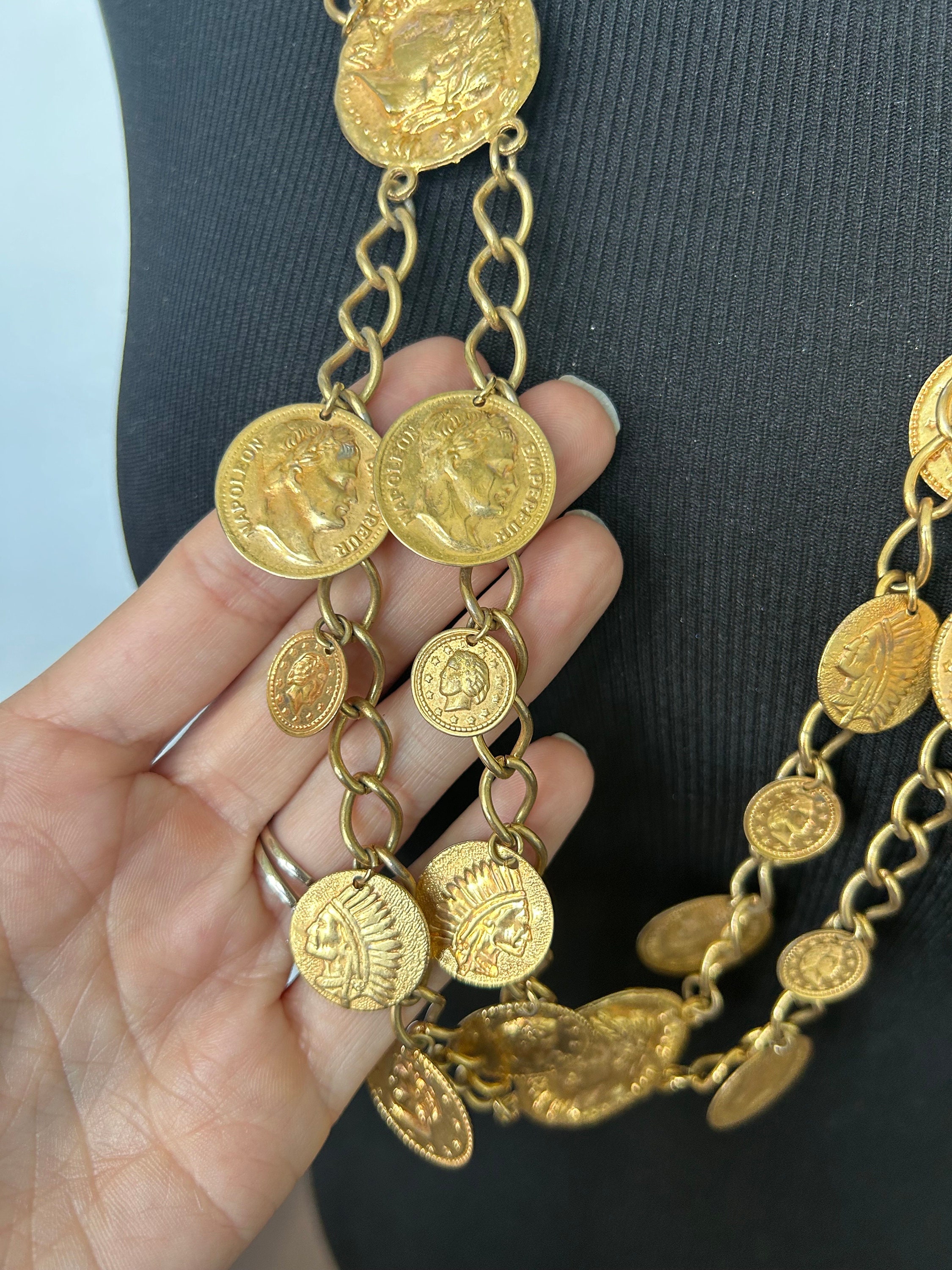 Vintage Napoleon Coin Gold Tone Statement Couture Belt or  display picture 2