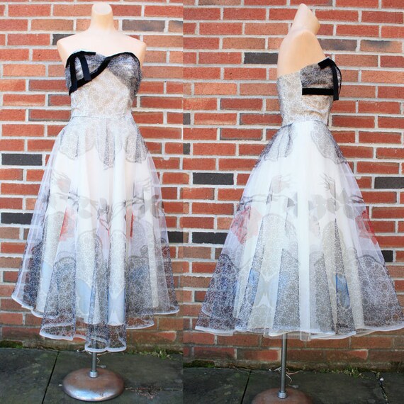 Vintage 50s Huge Butterfly And Rose Strapless Shee